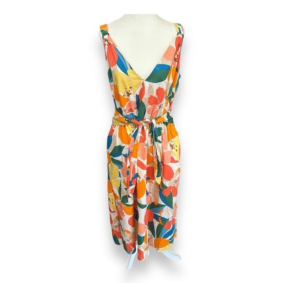 Vince Camuto Floral Midi Sundress Cream Yellow Orange Green Blue Size 14 - Picture 1 of 12